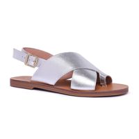 Rasteira Noah Couro Comfort Metalizado Prata - SAPATOTERAPIA