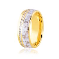 Aliança Detalhe Marmorizado Ouro Amarelo 18K Pigmento Branco... - MICHELETTI JOIAS