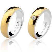 Par de Aliança Casamento/Noivado Mista em Ouro 18k... - NATALIA JOIAS