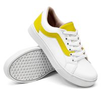 Tênis Casual Pietra Branco listra Amarela KCShoes - Kátia Cintra