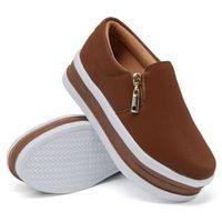 Slip On Zíper Sola Alta Caramelo DKShoes - Kátia Cintra