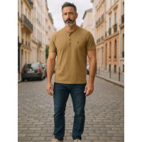 Camiseta Gola Henley Drazzo Bege Mercury 220991