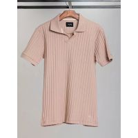 Camisa Polo Gola V Textura RCR Bege 2034