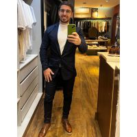 Blazer Skinny em Sarja Zip Off Bolso Embutido Marinho 00436