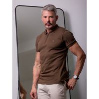 Camisa Gola Polo em Suedine Premium Oxing Marrom 070625
