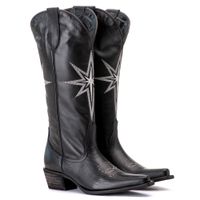 Bota Feminina Texana Tucson - Couro Preto - Solado P52 Rustico Preto 