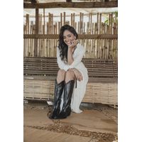 Bota Feminina Texana - Couro Croco Preto - Solado P52 Rústico Preto