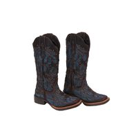 Bota Feminina Texana Tucson - Couro Euro Texas Café com Glitter azul - Solado Flor