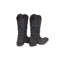 Bota Feminina Texana Tucson - Couro Euro Texas Café com Glitter azul - Solado Flor
