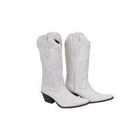 Bota Feminina Texana Tucson - Couro Napa Branca Com Bordado Flor - Solado P51 Liso Preto
