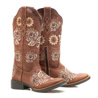 Bota Feminina Texana Tucson - Couro Fóssil Camel - Solado Flor
