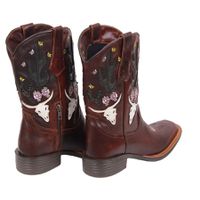 Bota Feminina Texana Tucson - Couro Euro Whisky Com Napa branca E Fóssil Verde - Solado Flor
