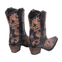 Bota Feminina Texana Tucson - Couro Napa Preto Com bordado - Solado P51 Rústico Preto