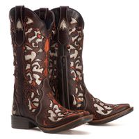 Bota Feminina Texana Tucson - Couro Euro Texas Café Glitter Prata - Solado Flor