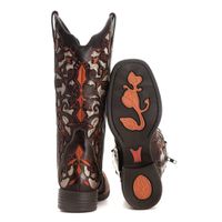 Bota Feminina Texana Tucson - Couro Euro Texas Café Glitter Prata - Solado Flor
