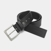 Cinto de Couro Soleta Preto Costurada fivela Prata Envelhecida