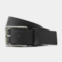 Cinto de Couro Soleta Preto Costurada fivela Prata Envelhecida