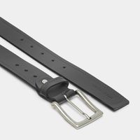 Cinto de Couro Soleta Preto Costurada fivela Prata Envelhecida