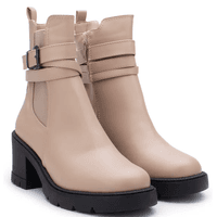 Bota Fivela Salto Tratorado Bege