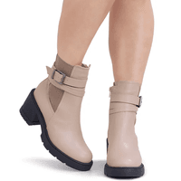 Bota Fivela Salto Tratorado Bege