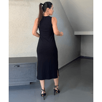 Vestido Midi Tassi Canelado Preto