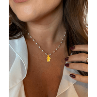 COLAR PÉROLAS E PINGENTE DE MENINO LISO BANHADO A OURO 