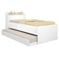 Cama Bibox Robel Onix com 2 Gavetas e Bau Branca - Incasa Móveis