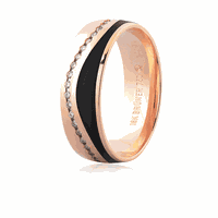 Aliança Ouro Rosé 18K Pigmento Preto 6mm Diversos Brilhantes... - MICHELETTI JOIAS