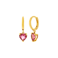 Brinco de Ouro 18K Argola com Coração de Turmalina Rosa - MI... - MICHELETTI JOIAS