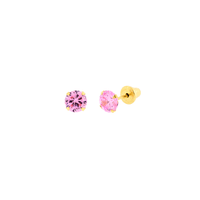 Brinco de Ouro Infantil Zirconia Rosa 4mm - MI17359 - MICHELETTI JOIAS