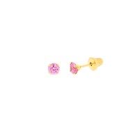 Brinco de Ouro Infantil Zircônia Rosa 3mm - MI17358 - MICHELETTI JOIAS