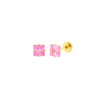 Brinco de Ouro 18K Zircônia Rosa Carre 4mm - MI17769 - MICHELETTI JOIAS