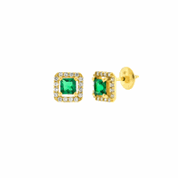 Brinco de Ouro 18K Quadrado com Zircônia Verde e Brancas - M... - MICHELETTI JOIAS