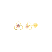 Brinco Infantil Flor com Zirconia Rosa em Ouro 18K - MI19621 - MICHELETTI JOIAS