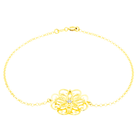 Pulseira Feminina de Ouro 18K com Flor e Brilhantes - MI1811 - MICHELETTI JOIAS