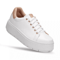 Tênis Feminino Solado Plataforma Branco e Rosê KCS... - Kátia Cintra