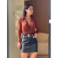 Body Manga Longa Marrom Margaret