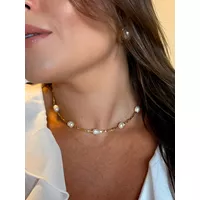 CHOKER CANUTILHOS E PÉROLAS BARROCAS BANHADA A OURO 