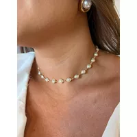 CHOKER PÉROLAS REDONDAS DF BANHADA A OURO