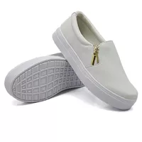Slip On Calce Fácil Zíper Branco DKShoes - Kátia Cintra