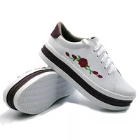 Tênis Casual Flor Sola Alta Branco com Marsala DKS... - Kátia Cintra