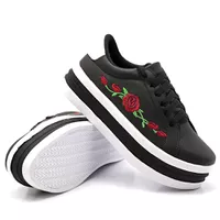 Tênis Casual Flor Sola Alta Preto DKShoes - Kátia Cintra