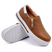 Slip On Zíper Caramelo Verniz Branco DKShoes - Kátia Cintra
