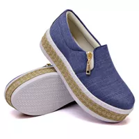 Slip On Zíper Corda Sola Alta Jeans Claro DKShoes - Kátia Cintra