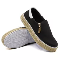 Slip On Zíper Preto Verniz Branco Corda DKShoes - Kátia Cintra