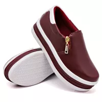 Slip On Zíper Sola Alta Marsala Verniz Branco DKSh... - Kátia Cintra
