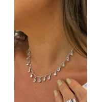 COLAR GOTAS CRISTAL CRAVEJADAS BANHADA A RÓDIO BRANCO 