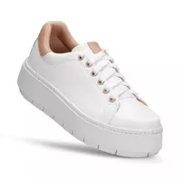 Tênis Feminino Solado Plataforma Branco e Rosê KCS... - Kátia Cintra