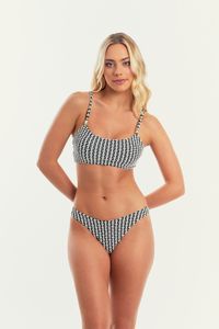 TOP SANTORINI JACQUARD PRETO E BRANCO E CALCINHA PIPA JACQUARD PRETO E BRANCO