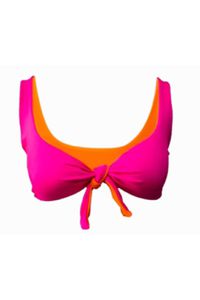 TOP AMARRADO NÓ DUPLA FACE LARANJA/ PINK E CALCINHA CÓS LARGO DUPLA FACE LARANJA/ PINK